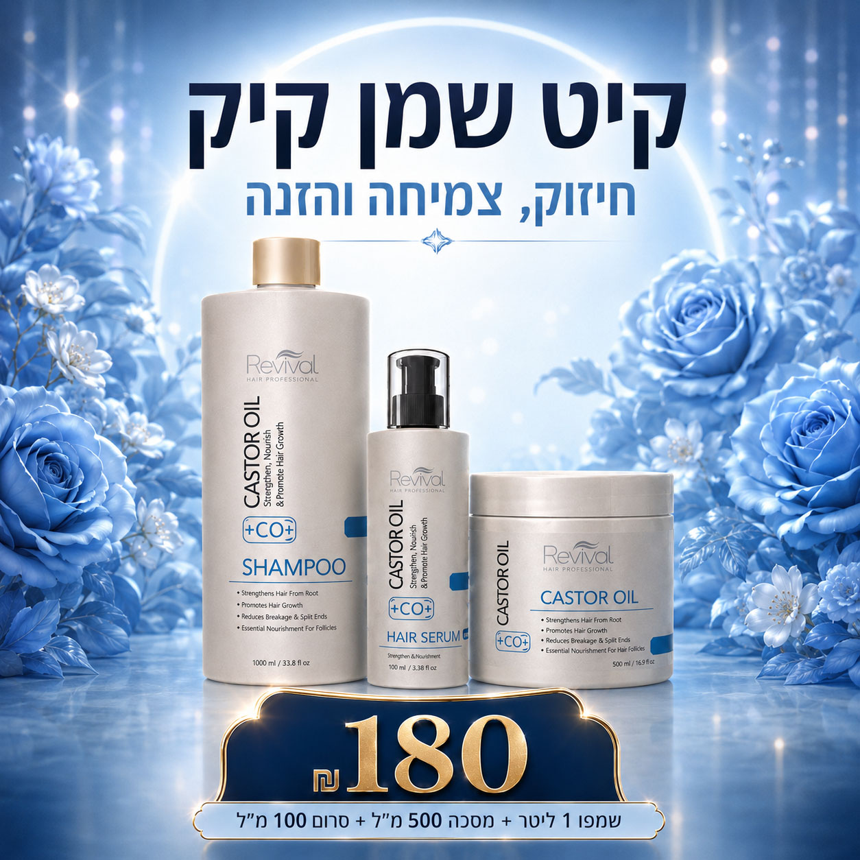 מארז טיפוח שמן קיק לחיזוק שורשים לאחר החלקה - רביבל