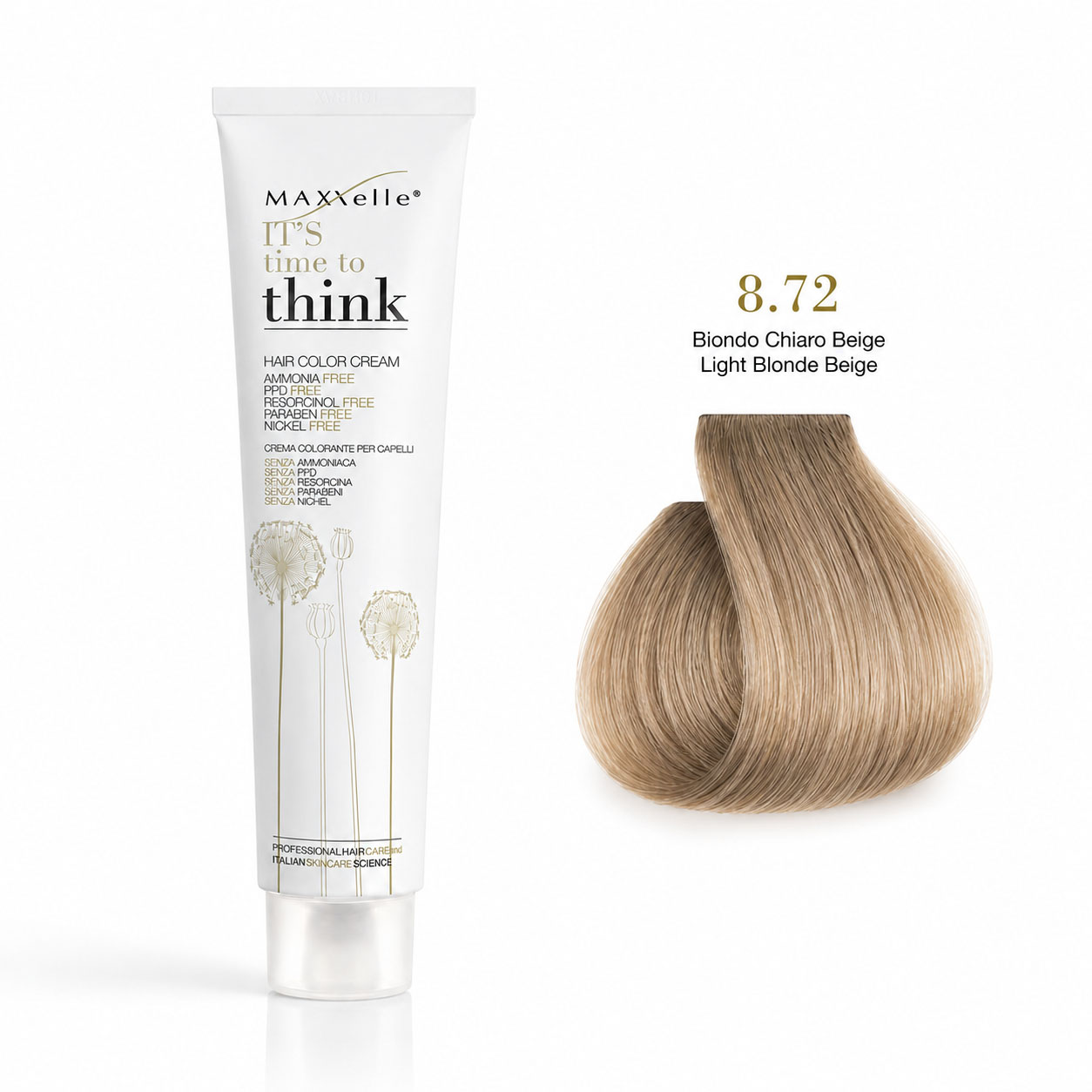 צבע לשיער ללא PPD בלונד בהיר בז' קר 8.72 MAXXelle THINK